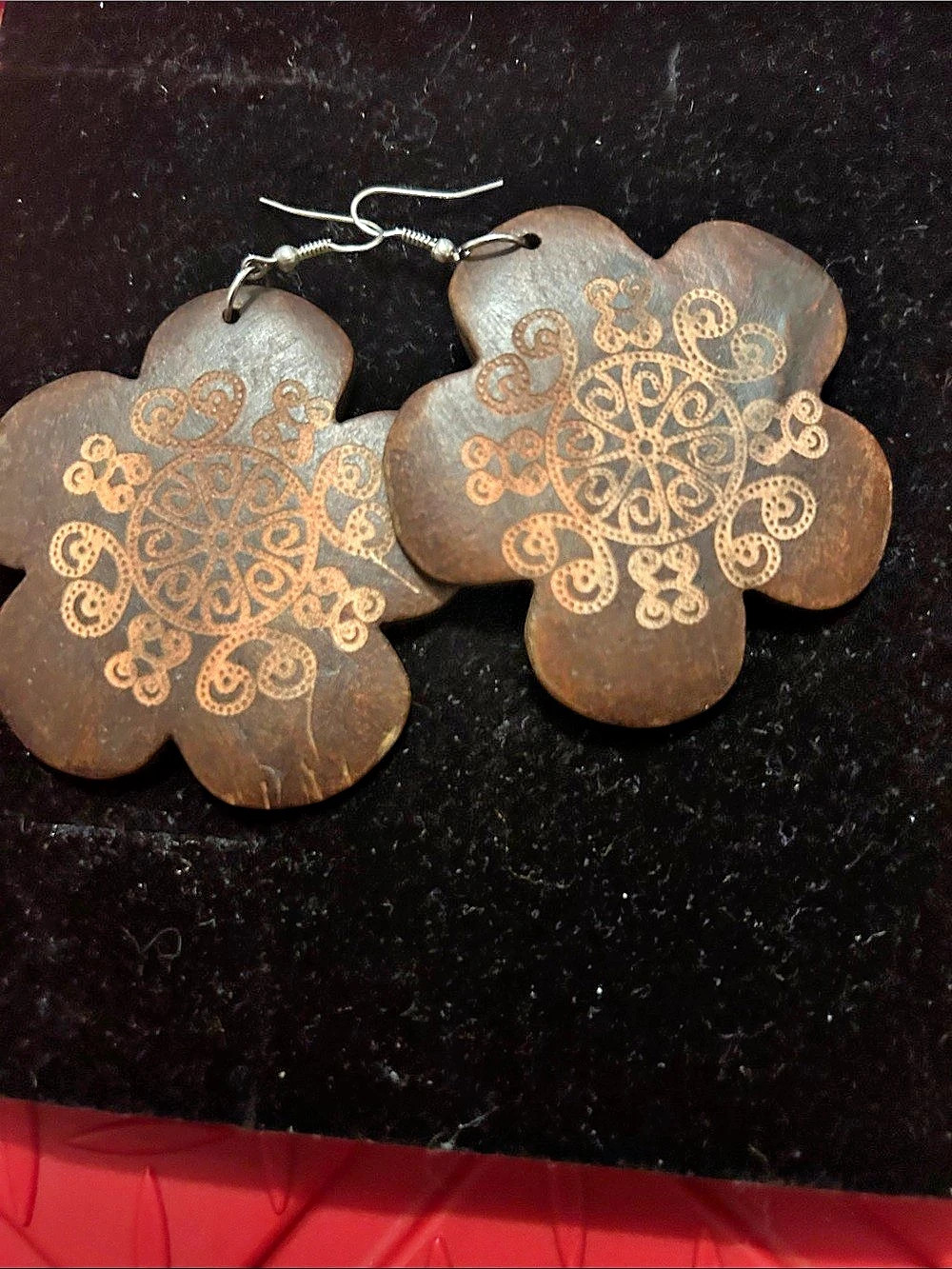 Brown & Gold Filigree Flower Earrings